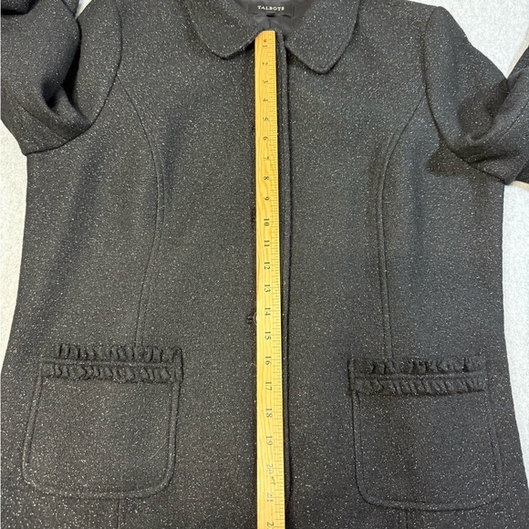 Talbots Jacket Womens 16 Black Metallic Wool Blend Button Up Pockets Coat Elegan - Picture 6 of 9